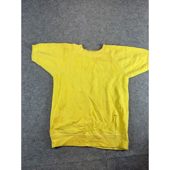 Vintage 60s Blank Plain Short Sleeve Sweatshirt Men Large Yellow Crewneck - Picture 1 of 7